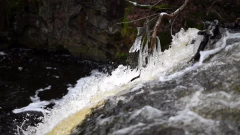 Hallamölla water fall, winter, Skåne, Sweden Stock Footage 221583151