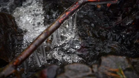 Hallamölla water fall, winter, Skåne, Sweden Stock Footage 221583293