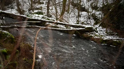 Hallamölla water fall, winter, Skåne, Sweden Stock Footage 221583314