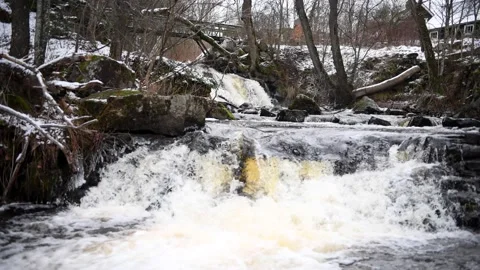 Hallamölla water fall, winter, Skåne, Sweden Stock Footage 221583315
