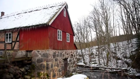 Hallamölla water fall, winter, Skåne, Sweden Stock Footage 221583389
