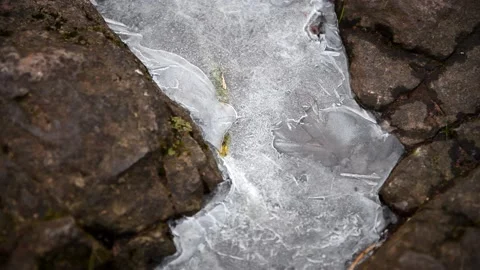 Hallamölla water fall, winter, Skåne, Sweden Stock Footage 221583428