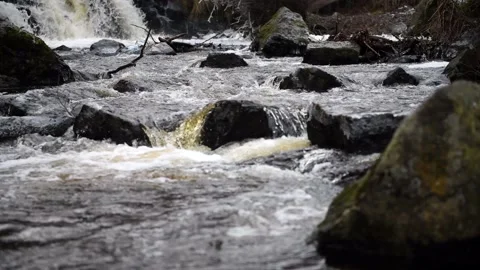 Hallamölla water fall, winter, Skåne, Sweden Stock Footage 221583555