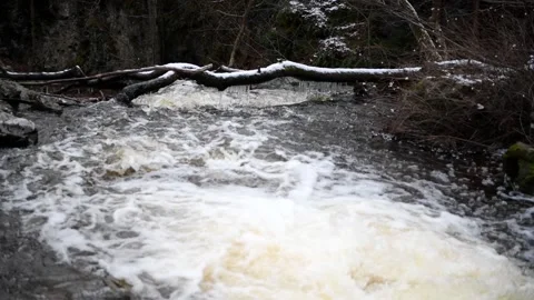 Hallamölla water fall, winter, Skåne, Sweden Stock Footage 221583582