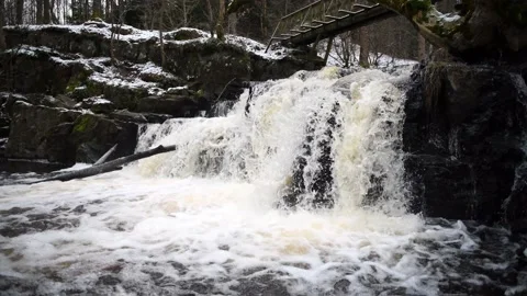 Hallamölla water fall, winter, Skåne, Sweden Stock Footage 221583716