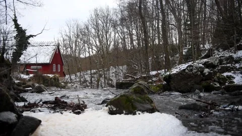 Hallamölla water fall, winter, Skåne, Sweden Stock Footage 221583766