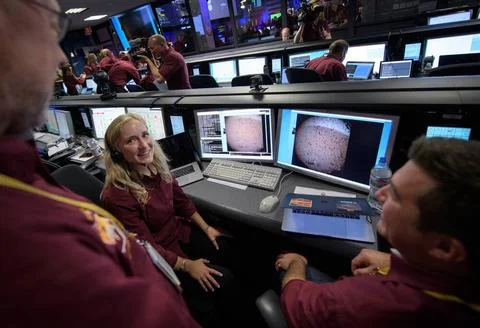 Hallie Gengl, Data Visualization Developer, NASA JPL, left, and Brent Shoc... Stock Photos