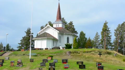 Hallingby Norway between Oslo and Bergen white church called Hval Kirke Church 스톡 동영상 47341133