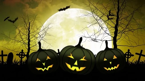 Hallloween Pumpkins with Moon in Yellow Sky Stock Footage 79791870
