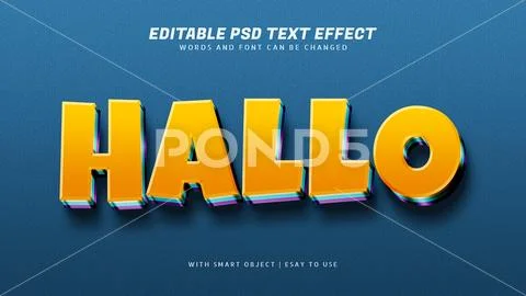 Hallo 3d orange text effect editable Modello PSD