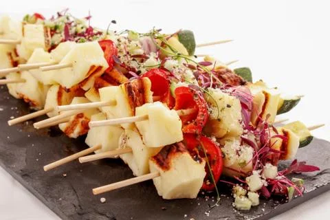 Halloumi kebabs Stock Photos