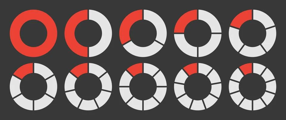 Hallow circle divided into 1-10 parts in red colour Stock Illustration
