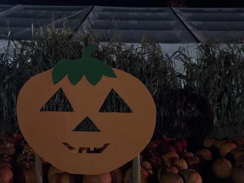 Halloweeen jack o lantern pumpkin sign Stock Photos
