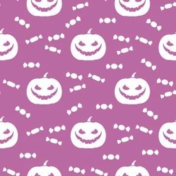 Halloween 2019 seamless pattern. Pumpkin, sweets. Stock Illustration