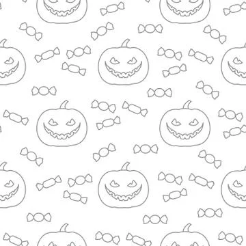 Halloween 2019 seamless pattern. Pumpkin, sweets. Stock Illustration