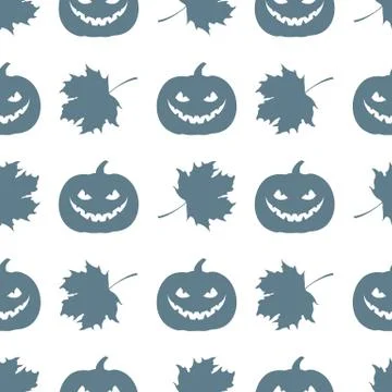 Halloween 2019 seamless pattern. Pumpkin, leaves. Stock Illustration