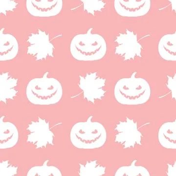 Halloween 2019 seamless pattern. Pumpkin, leaves. Stock Illustration