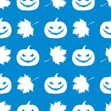 Halloween 2019 seamless pattern. Pumpkin, leaves. Stock Illustration