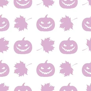 Halloween 2019 seamless pattern. Pumpkin, leaves. Stock Illustration
