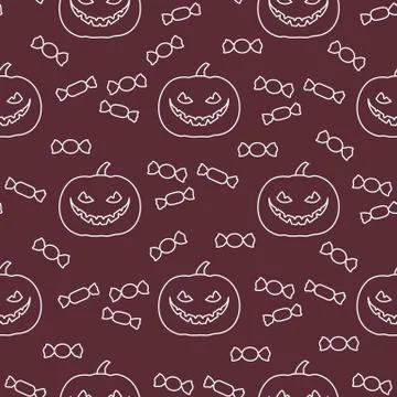 Halloween 2019 seamless pattern. Pumpkin, sweets. Stock Illustration