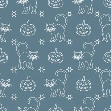 Halloween 2019 seamless pattern. Pumpkins, cats. Stock-Illustration