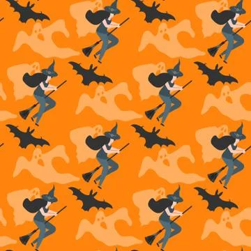Halloween 2020 vector seamless pattern witch ghost Illustrazione stock