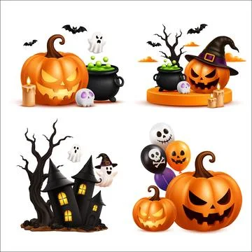 Halloween 3D Decorative Scene Elements with Jack O Lantern イラスト素材