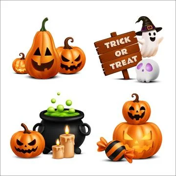 Halloween 3D Illustration Elements with Pumpkins イラスト素材