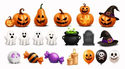 Halloween 3D Isolated Elements Collection with Pumpkins Иллюстрация