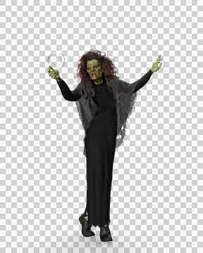 Halloween 3D rendering of an old hag witch in black dress with crystal ball i Stock Illustration