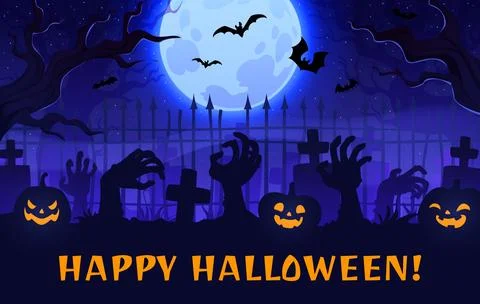 Halloween abandoned vector graveyard landscape Stock Illustration