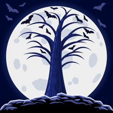Halloween abstract background with moon and scary tree. Halloween Party Stock Illustration