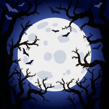 Halloween abstract background with moon and scary tree brushes. Spooky forest Stock Illustration