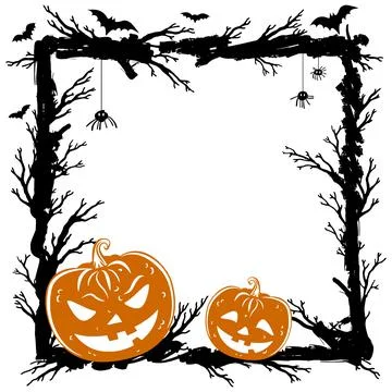 Halloween abstract background with pumpkins, black spiders and bats. Stock Illustration