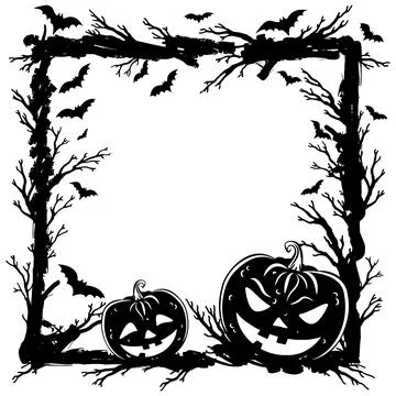Halloween abstract background with pumpkins, tree branches and bats. Stock Illustration
