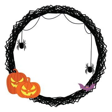 Halloween abstract circle frame with pumpkins bat and spiders Stock Illustration