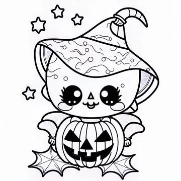 Halloween Adorable toddler coloring page for kids. blackline art Stock Illustration