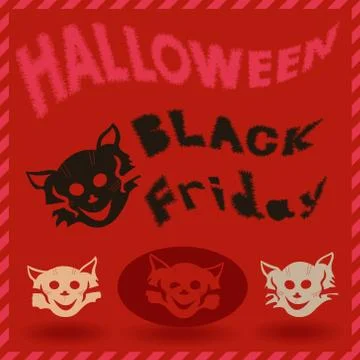 Halloween and Black Friday pattern with cat stencils Stock Illustration