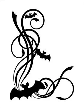 Halloween angle border with bat silhouettes and swirl pattern Stock Illustration