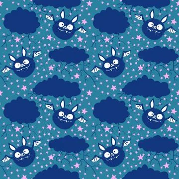 Halloween animals seamless bats vampire pattern for wrapping paper and fabric Illustrazione stock