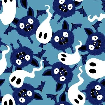 Halloween animals seamless bats vampire pattern for wrapping paper and fabric Illustrazione stock