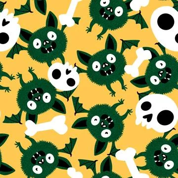 Halloween animals seamless bats vampire pattern for wrapping paper and fabric Stock Illustration