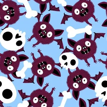 Halloween animals seamless bats vampire pattern for wrapping paper and fabric Stock Illustration