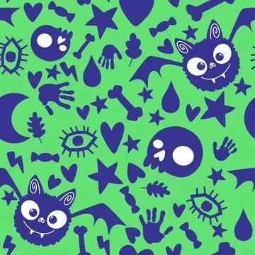 Halloween animals seamless bats vampire pattern for wrapping paper and fabric Stock Illustration