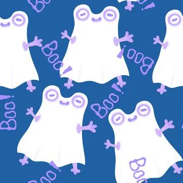 Halloween animals seamless frogs in ghost costume pattern for wrapping paper Stock Illustration