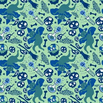 Halloween animals seamless frogs pattern for wrapping paper and fabrics Illustrazione stock