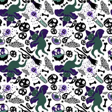 Halloween animals seamless frogs pattern for wrapping paper and fabrics Illustrazione stock