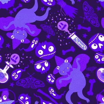 Halloween animals seamless frogs pattern for wrapping paper and fabrics Illustrazione stock