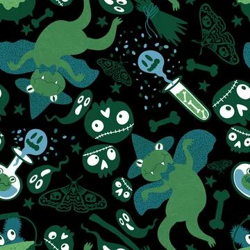 Halloween animals seamless frogs pattern for wrapping paper and fabrics Illustrazione stock