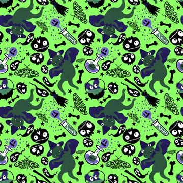 Halloween animals seamless frogs pattern for wrapping paper and fabrics Illustrazione stock